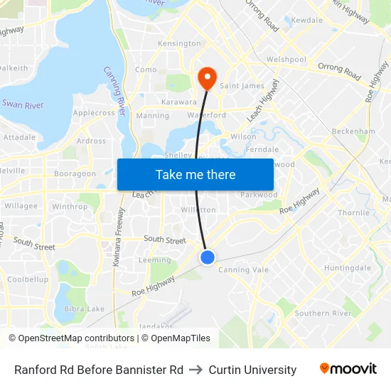Ranford Rd Before Bannister Rd to Curtin University map