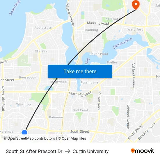 South St After Prescott Dr to Curtin University map