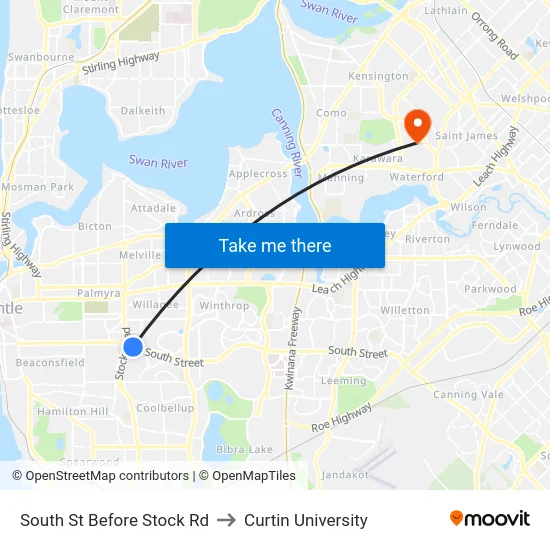 South St Before Stock Rd to Curtin University map