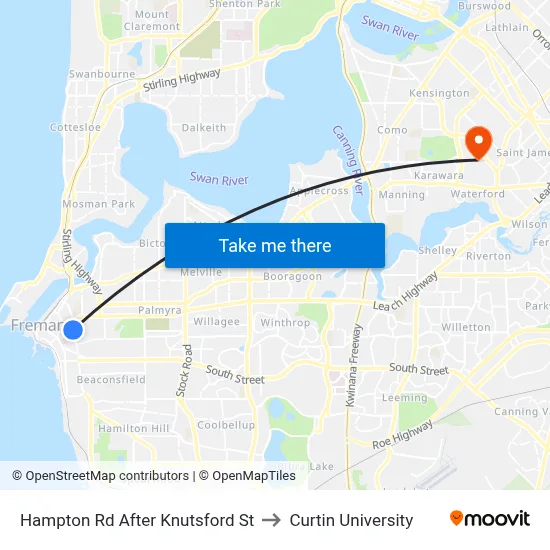 Hampton Rd After Knutsford St to Curtin University map