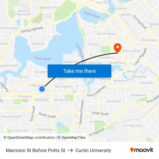 Marmion St Before Potts St to Curtin University map