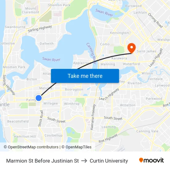 Marmion St Before Justinian St to Curtin University map