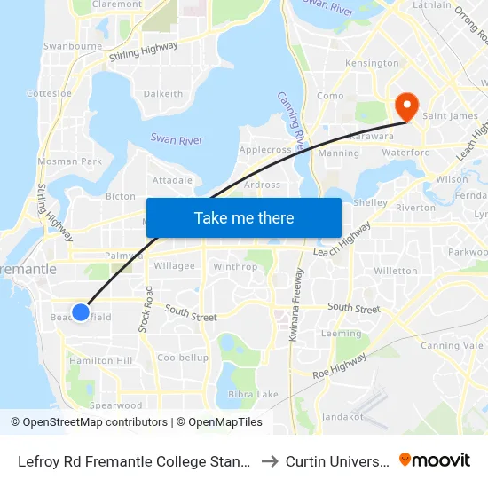 Lefroy Rd Fremantle College Stand 1 to Curtin University map