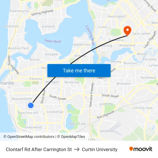 Clontarf Rd After Carrington St to Curtin University map