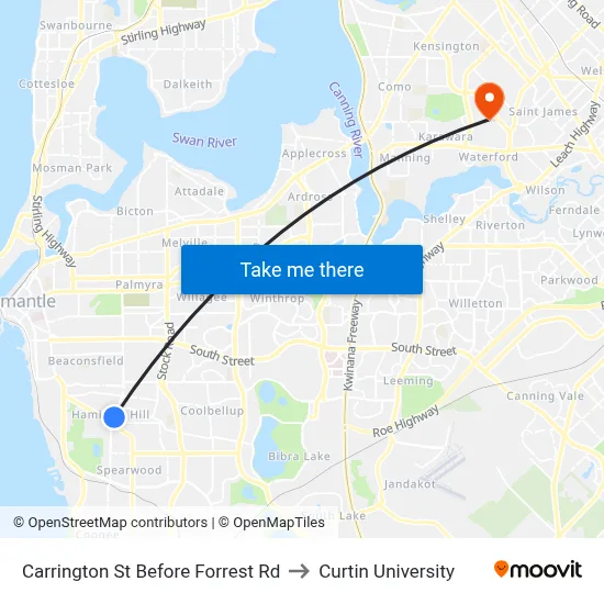 Carrington St Before Forrest Rd to Curtin University map