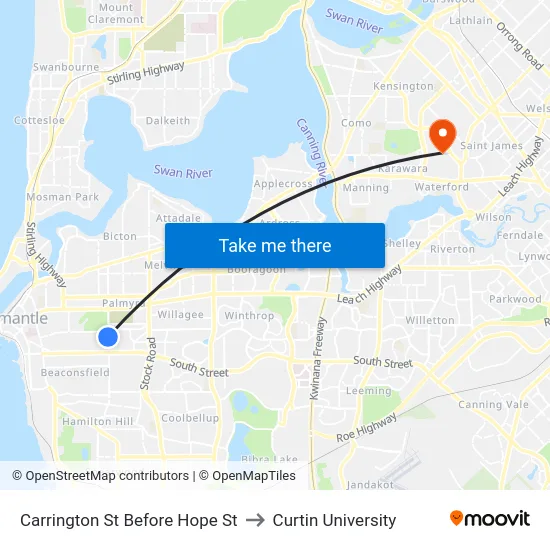 Carrington St Before Hope St to Curtin University map