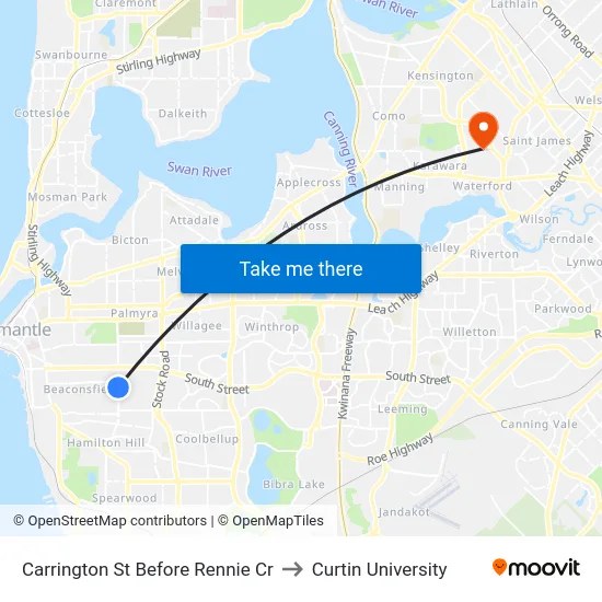 Carrington St Before Rennie Cr to Curtin University map