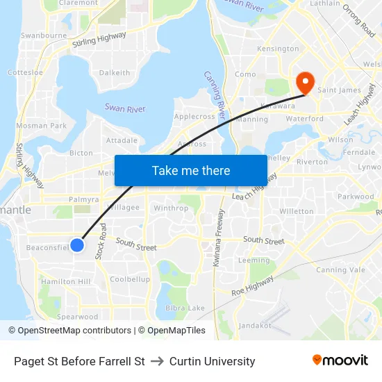 Paget St Before Farrell St to Curtin University map