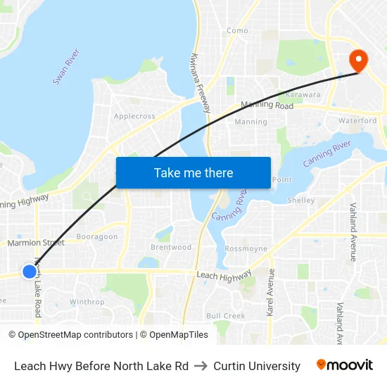 Leach Hwy Before North Lake Rd to Curtin University map