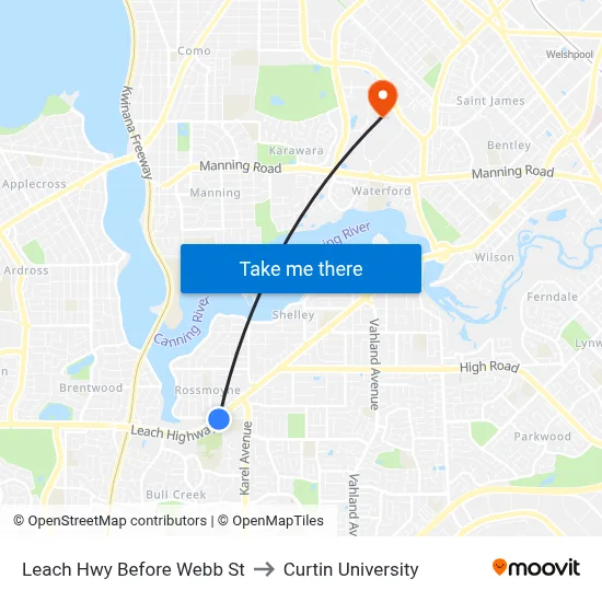 Leach Hwy Before Webb St to Curtin University map