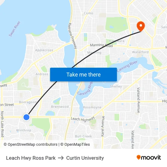 Leach Hwy Ross Park to Curtin University map