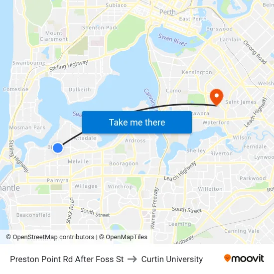 Preston Point Rd After Foss St to Curtin University map