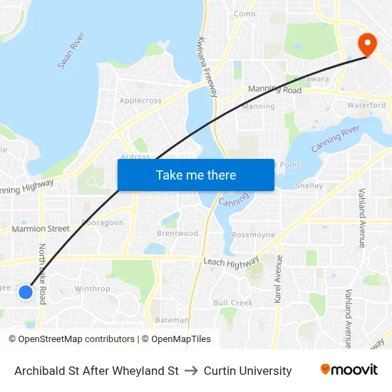 Archibald St After Wheyland St to Curtin University map