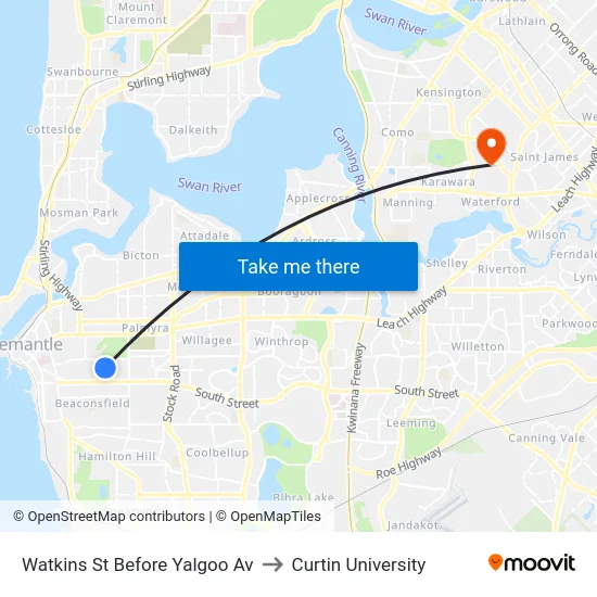 Watkins St Before Yalgoo Av to Curtin University map