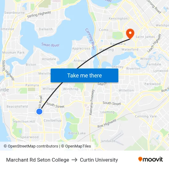 Marchant Rd Seton College to Curtin University map