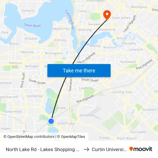 North Lake Rd - Lakes Shopping Ctr to Curtin University map
