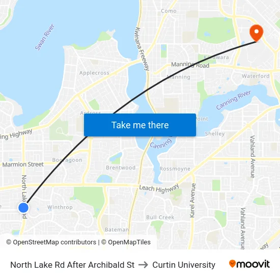 North Lake Rd After Archibald St to Curtin University map
