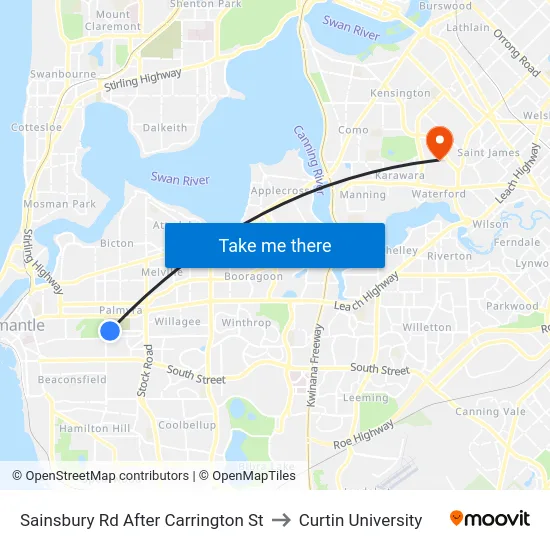 Sainsbury Rd After Carrington St to Curtin University map
