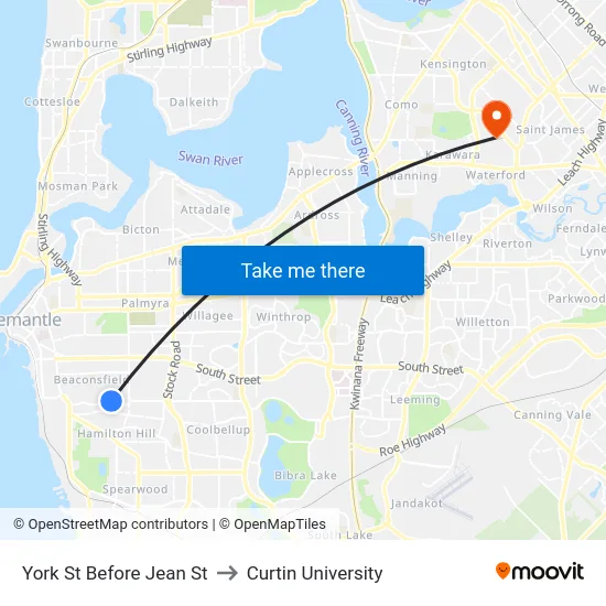 York St Before Jean St to Curtin University map