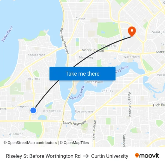 Riseley St Before Worthington Rd to Curtin University map