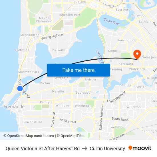 Queen Victoria St After Harvest Rd to Curtin University map