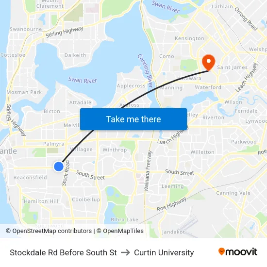 Stockdale Rd Before South St to Curtin University map