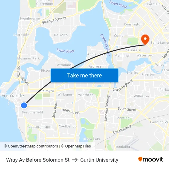Wray Av Before Solomon St to Curtin University map