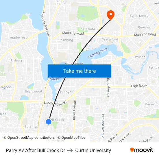 Parry Av After Bull Creek Dr to Curtin University map