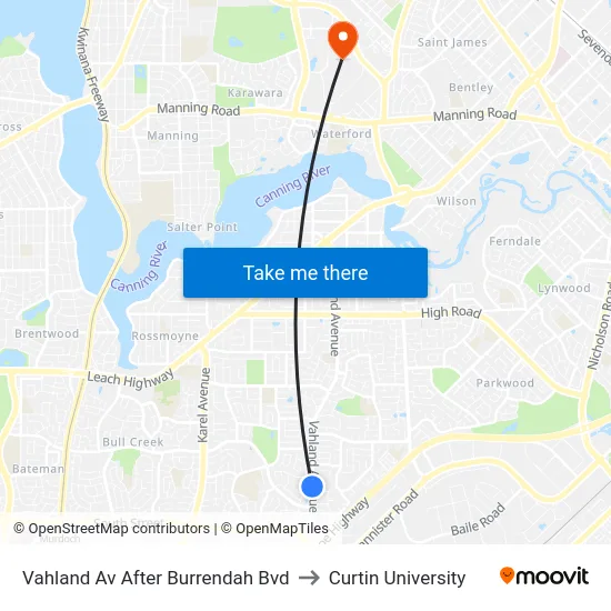 Vahland Av After Burrendah Bvd to Curtin University map