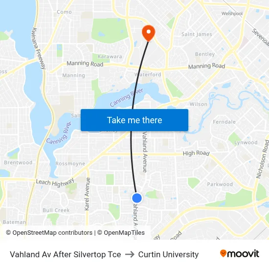 Vahland Av After Silvertop Tce to Curtin University map