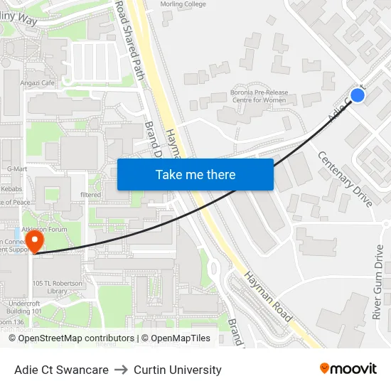 Adie Ct Swancare to Curtin University map