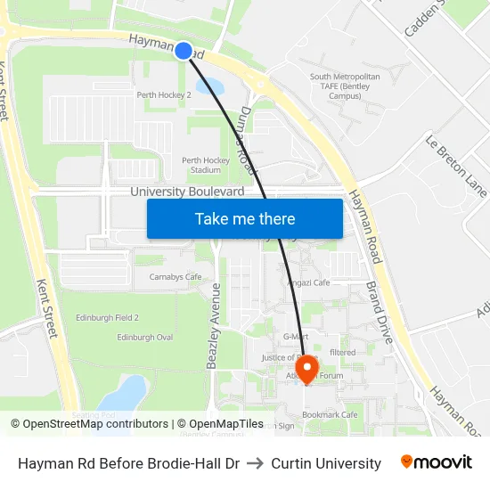 Hayman Rd Before Brodie-Hall Dr to Curtin University map