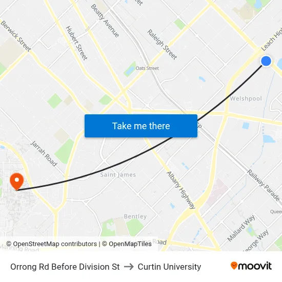 Orrong Rd Before Division St to Curtin University map