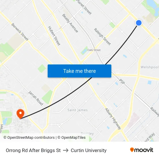 Orrong Rd After Briggs St to Curtin University map
