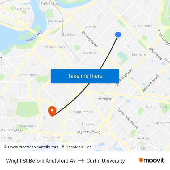 Wright St Before Knutsford Av to Curtin University map