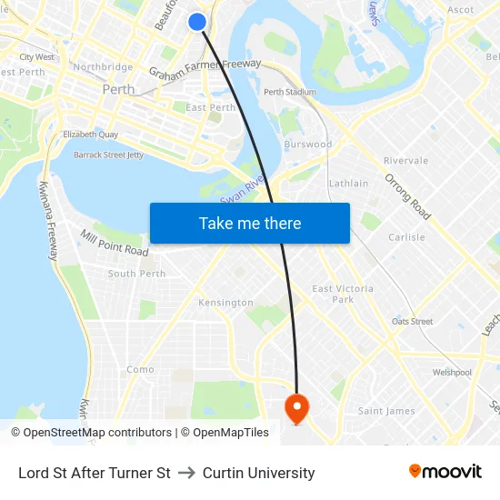 Lord St After Turner St to Curtin University map