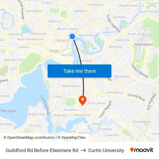 Guildford Rd Before Ellesmere Rd to Curtin University map