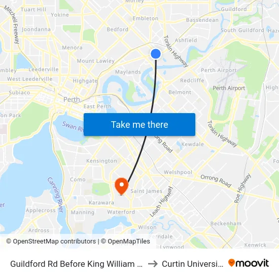 Guildford Rd Before King William St to Curtin University map