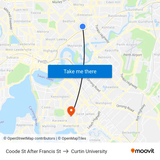 Coode St After Francis St to Curtin University map