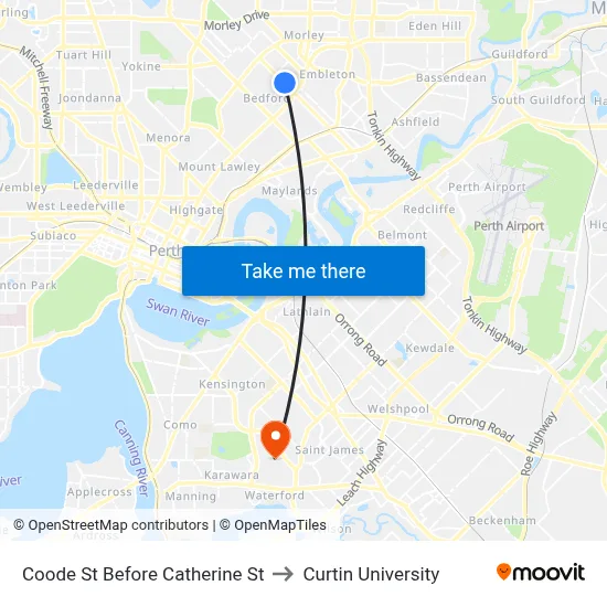 Coode St Before Catherine St to Curtin University map