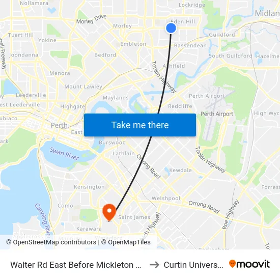 Walter Rd East Before Mickleton Tce to Curtin University map