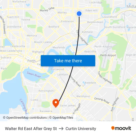 Walter Rd East After Grey St to Curtin University map
