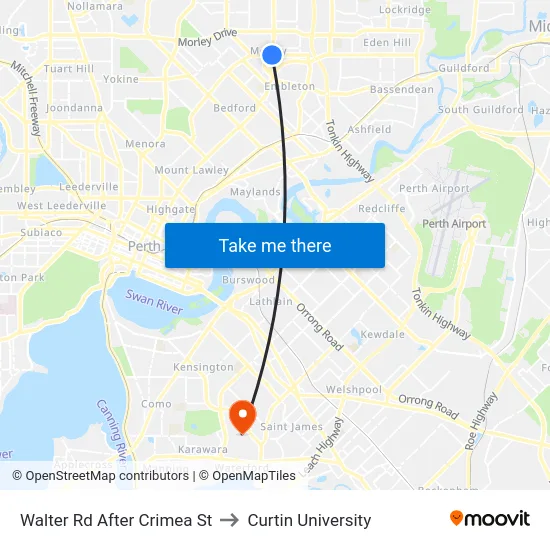 Walter Rd After Crimea St to Curtin University map