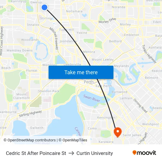 Cedric St After Poincaire St to Curtin University map