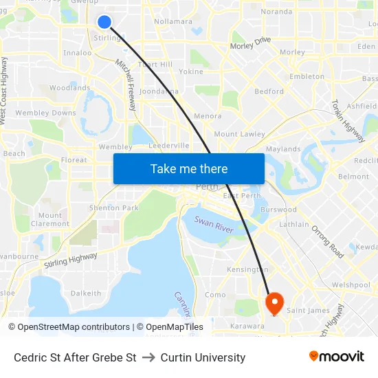 Cedric St After Grebe St to Curtin University map