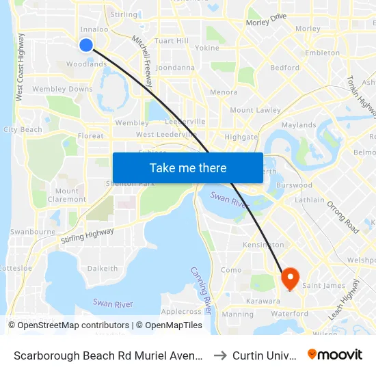 Scarborough Beach Rd Muriel Avenue Cat Id 8 to Curtin University map