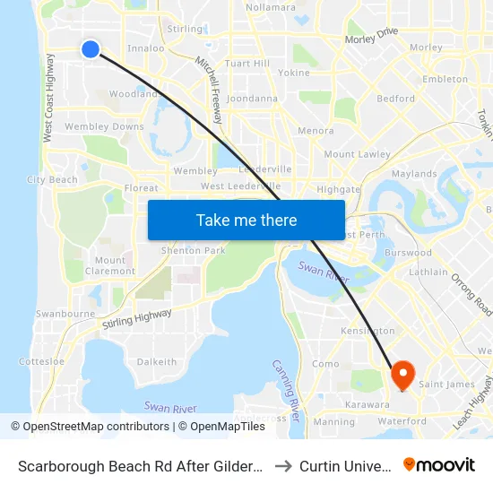 Scarborough Beach Rd After Gildercliffe St to Curtin University map