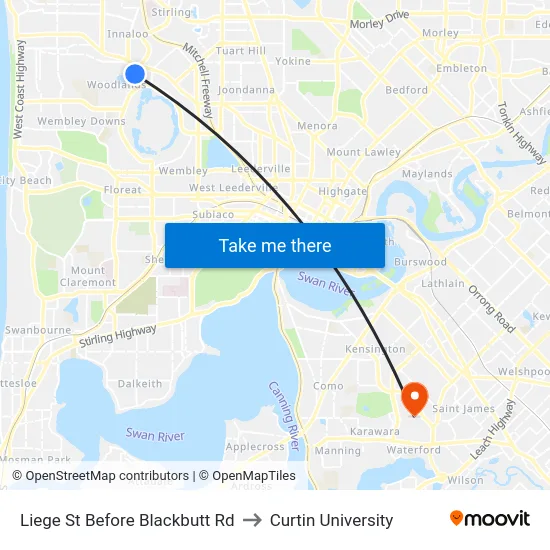 Liege St Before Blackbutt Rd to Curtin University map