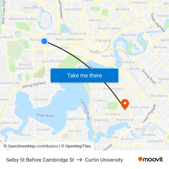 Selby St Before Cambridge St to Curtin University map