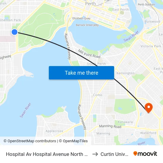 Hospital Av Hospital Avenue North Cat Id 114 to Curtin University map